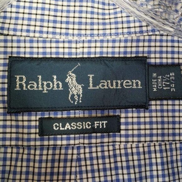 Polo Ralph Lauren Shirt Oxford Button Down LS Mens Size 17.5 XXL Blue Plaid - Picture 6 of 11